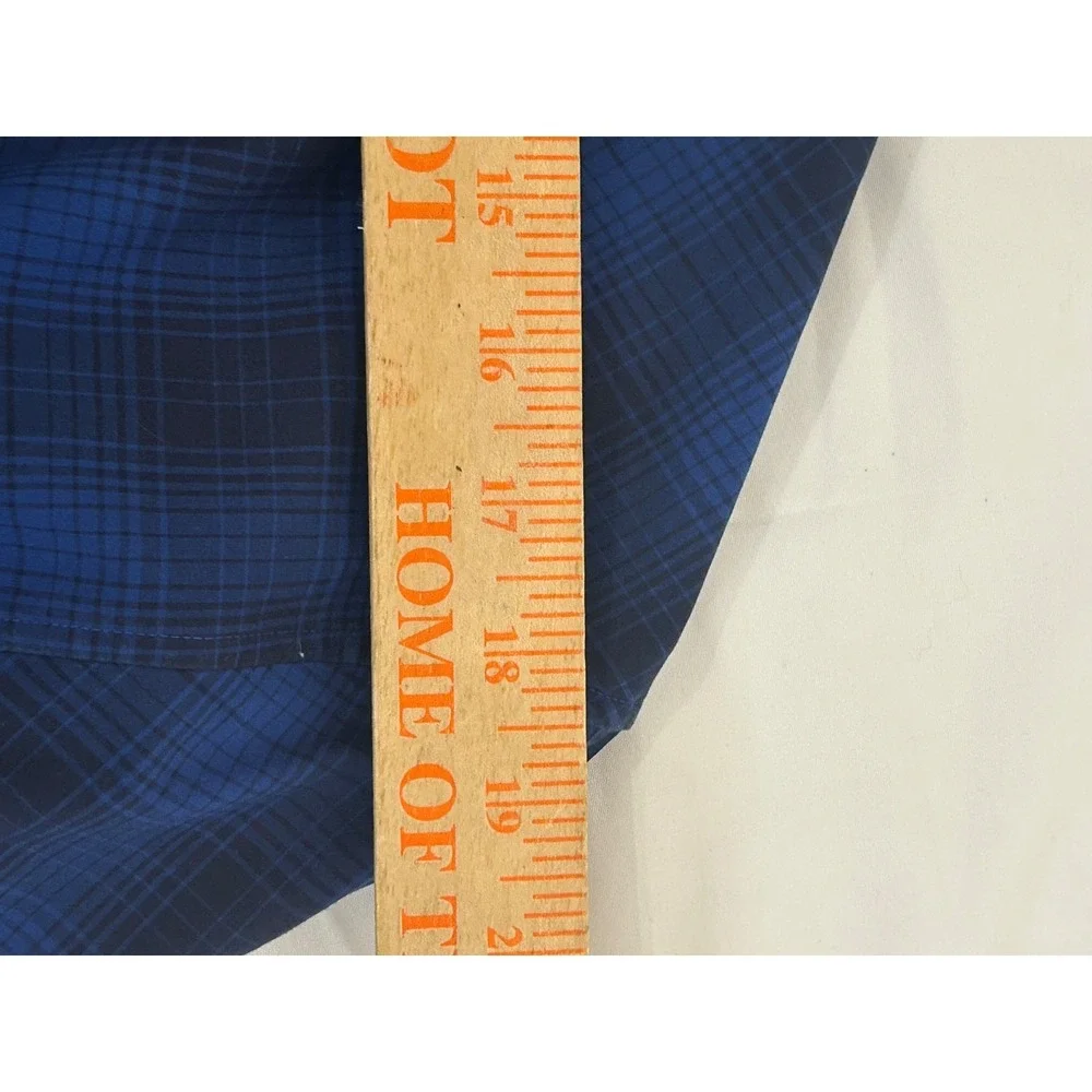 Banana Republic Men's Slim Fit Large Blue Plaid Pearl Snap Western Shirt